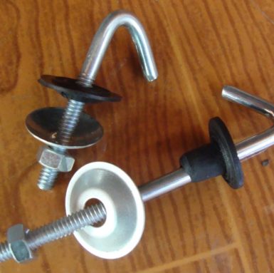 J bolt hook with washer and nut and rubber set assembled