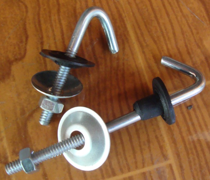 J bolt hook with washer and nut and rubber set assembled