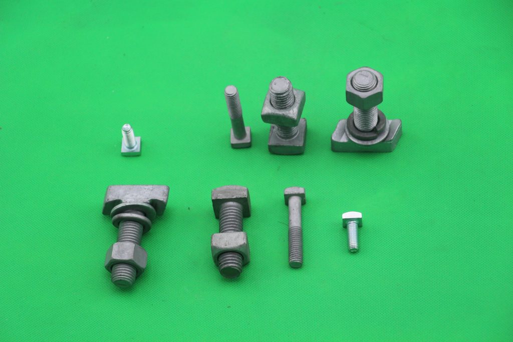 T head bolt with hex nut flat washer and spring washer assembled